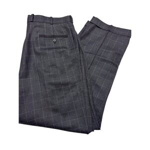 T Harris Dress Pants Mens 36x30 Gray Wool Check Pleated Classic Office Preppy